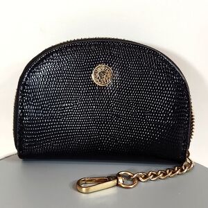 Anne Klein Women's Leather Wallets Cardcase Black/Gold Zip Pockets Logo-NWOT